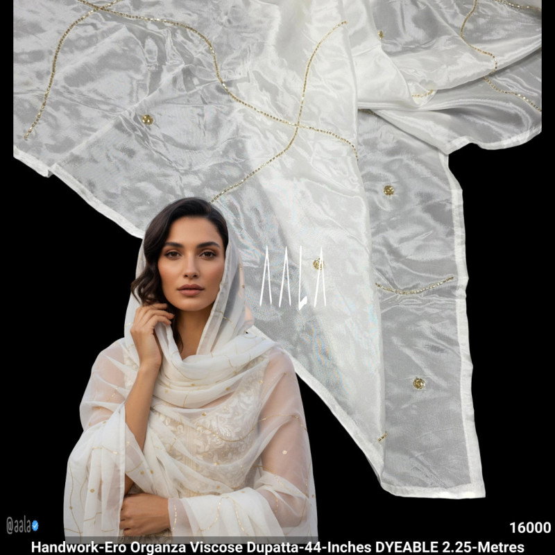 Handwork-Ero Organza Viscose Dupatta-44-Inches DYEABLE 2.25-Metres