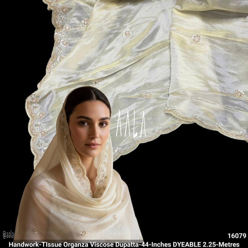 Handwork-Tissue Organza Viscose Dupatta-44-Inches DYEABLE 2.25-Metres