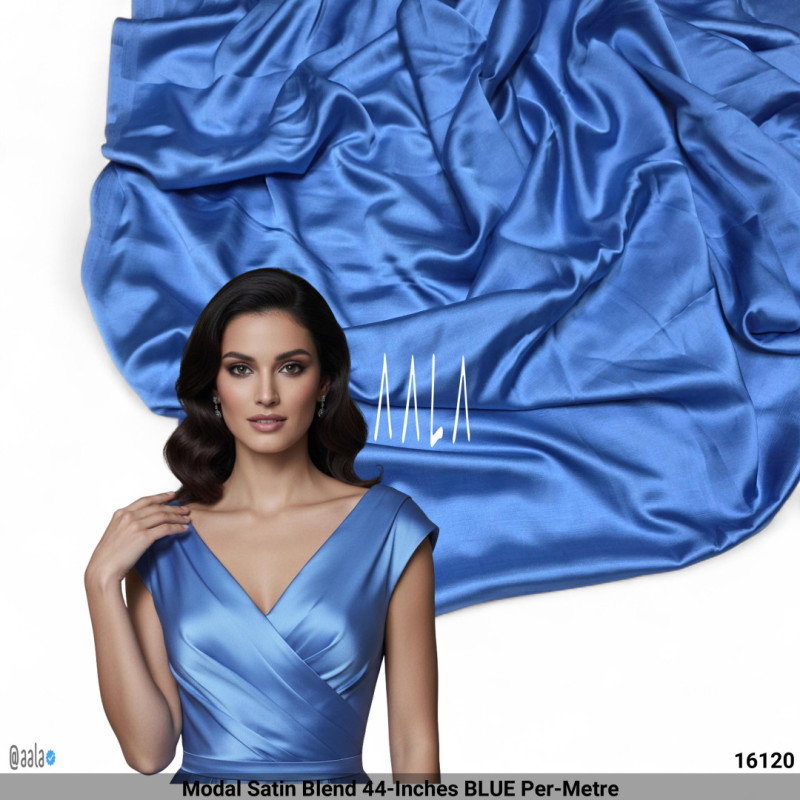 Modal Satin Blend 44-Inches BLUE Per-Metre