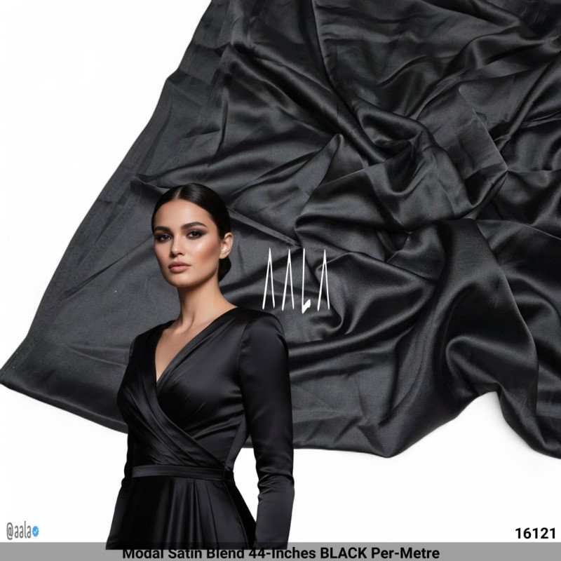 Modal Satin Blend 44-Inches BLACK Per-Metre
