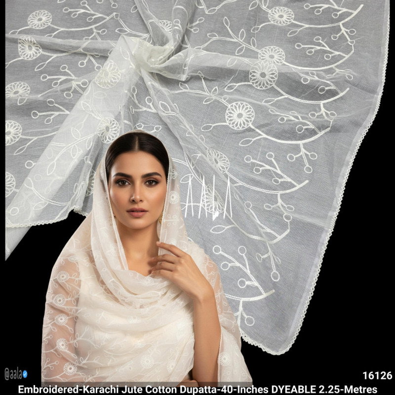 Embroidered-Karachi Jute Cotton Dupatta-40-Inches DYEABLE 2.25-Metres
