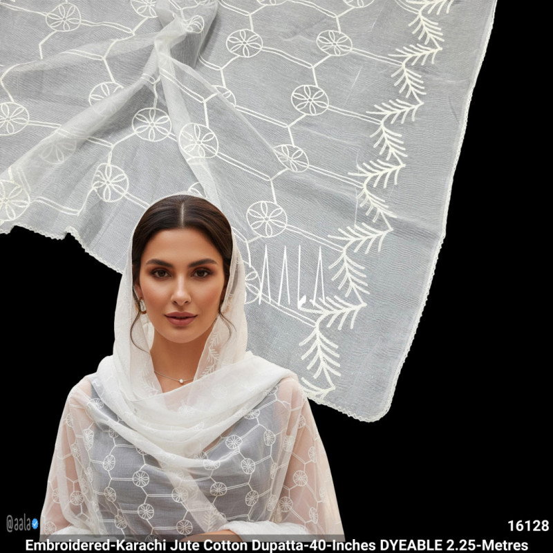 Embroidered-Karachi Jute Cotton Dupatta-40-Inches DYEABLE 2.25-Metres