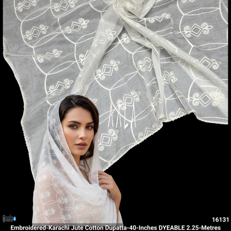 Embroidered-Karachi Jute Cotton Dupatta-40-Inches DYEABLE 2.25-Metres