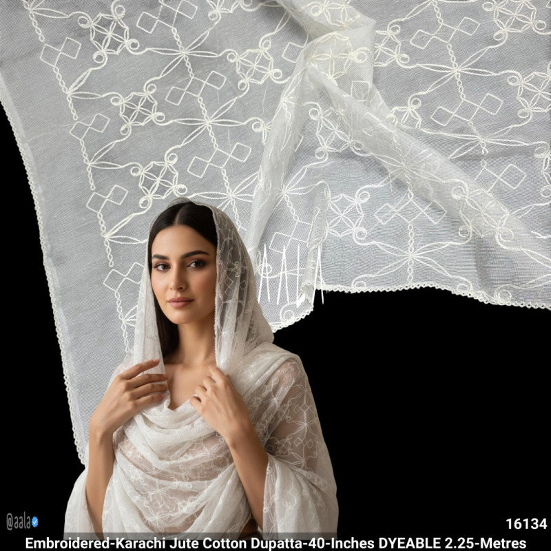 Embroidered-Karachi Jute Cotton Dupatta-40-Inches DYEABLE 2.25-Metres