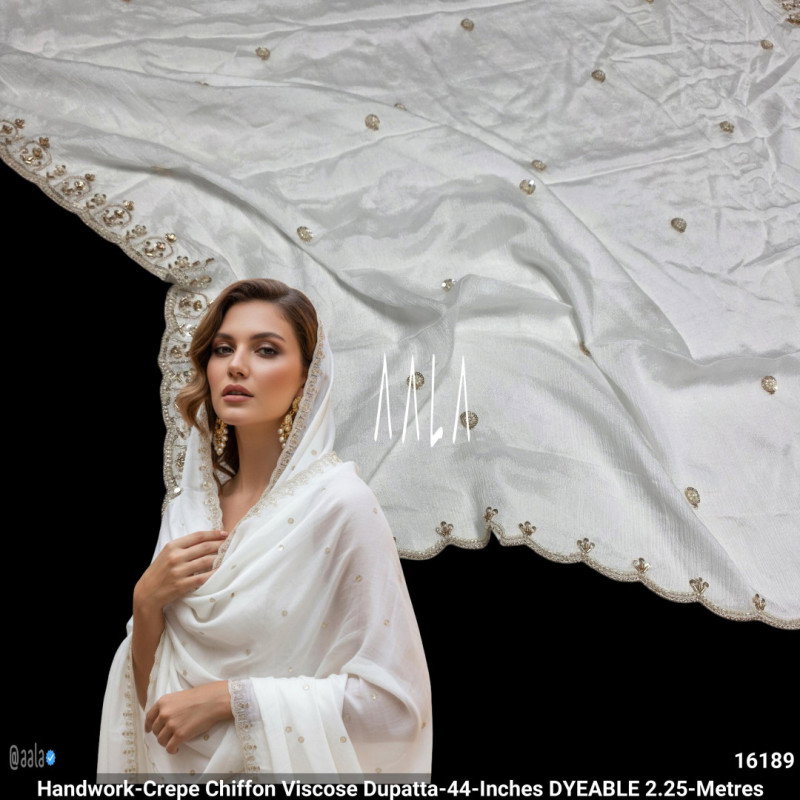 Handwork-Crepe Chiffon Viscose Dupatta-44-Inches DYEABLE 2.25-Metres