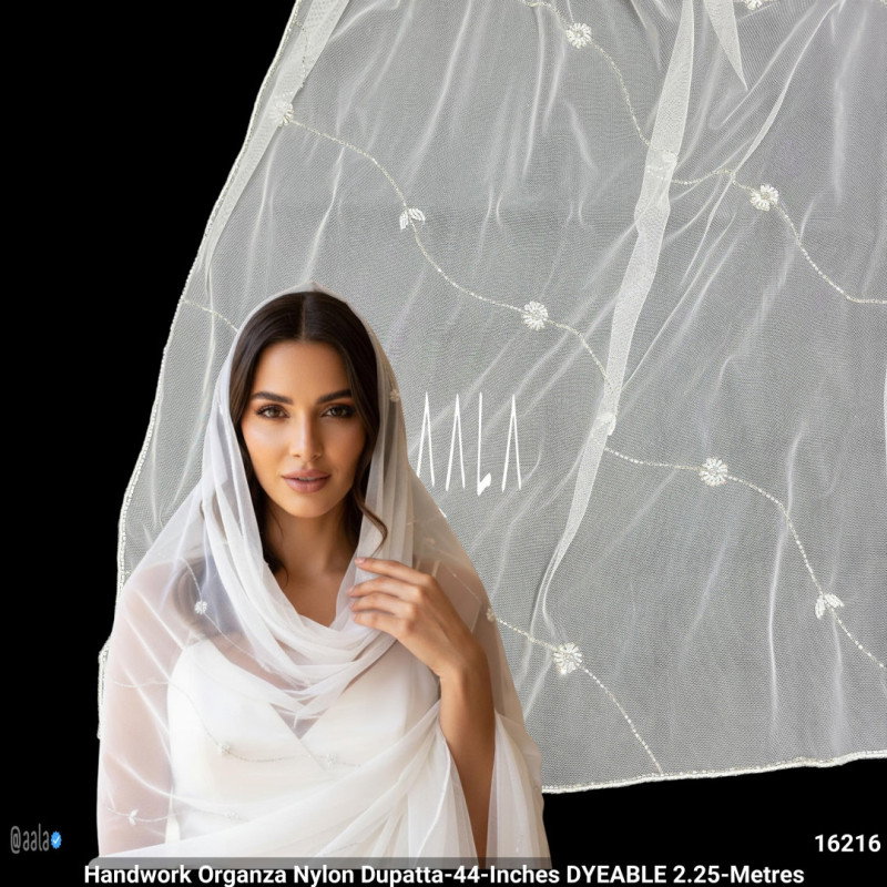 Handwork Organza Nylon Dupatta-44-Inches DYEABLE 2.25-Metres