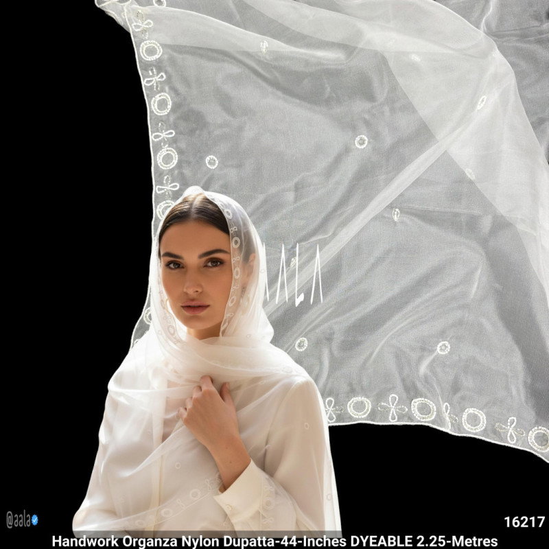 Handwork Organza Nylon Dupatta-44-Inches DYEABLE 2.25-Metres