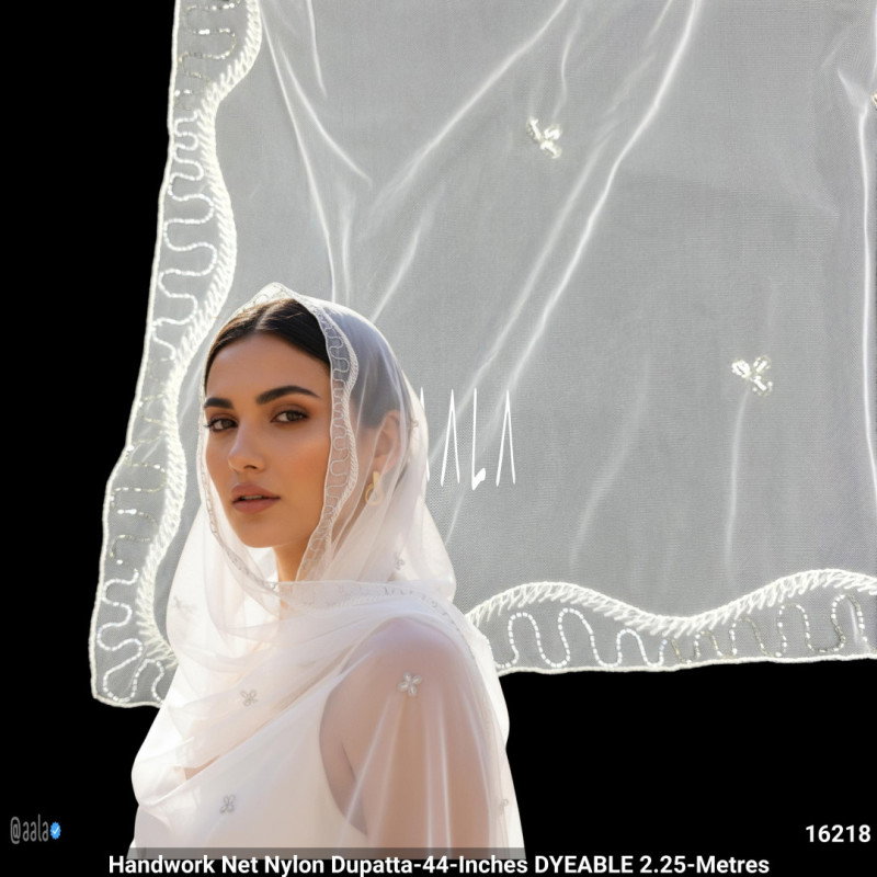 Handwork Net Nylon Dupatta-44-Inches DYEABLE 2.25-Metres