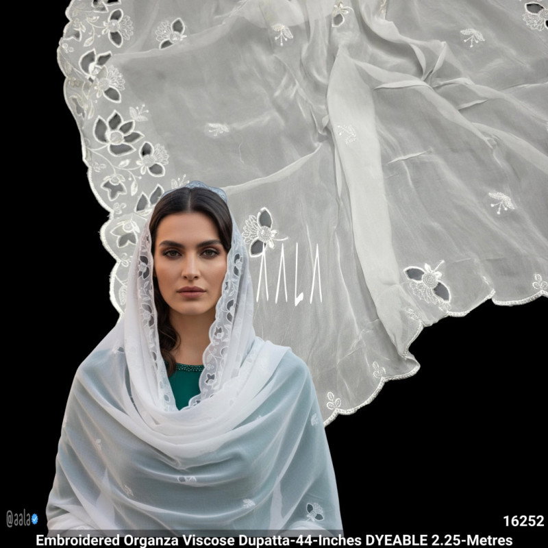 Embroidered Organza Viscose Dupatta-44-Inches DYEABLE 2.25-Metres