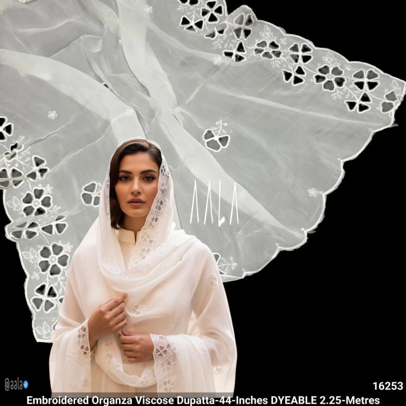Embroidered Organza Viscose Dupatta-44-Inches DYEABLE 2.25-Metres