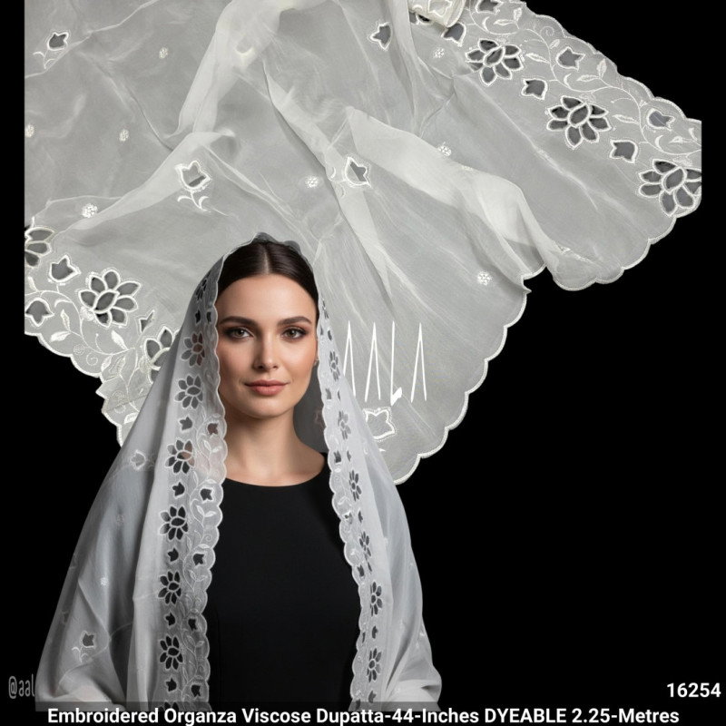 Embroidered Organza Viscose Dupatta-44-Inches DYEABLE 2.25-Metres