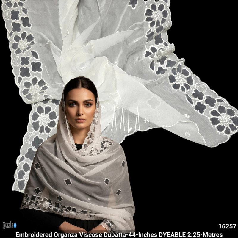 Embroidered Organza Viscose Dupatta-44-Inches DYEABLE 2.25-Metres