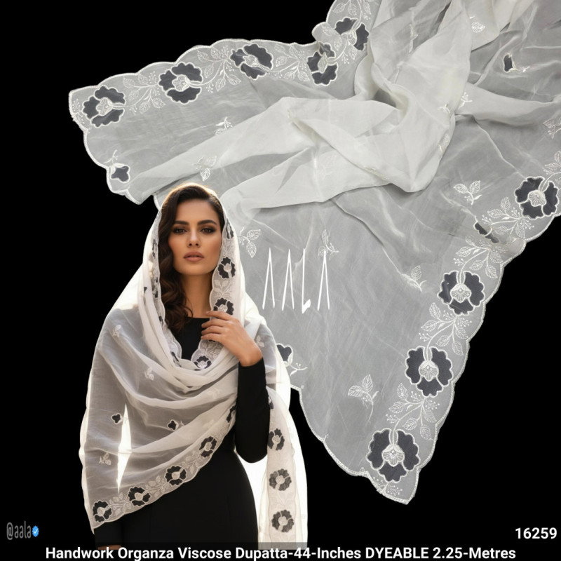 Embroidered Organza Viscose Dupatta-44-Inches DYEABLE 2.25-Metres