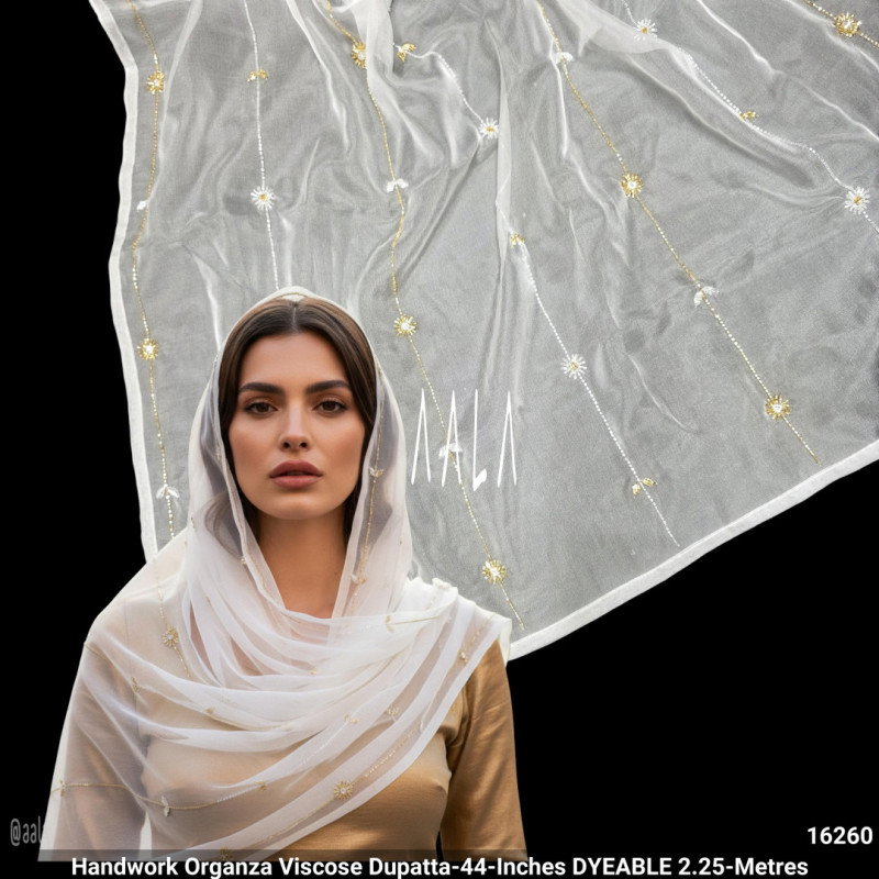Handwork Organza Viscose Dupatta-44-Inches DYEABLE 2.25-Metres
