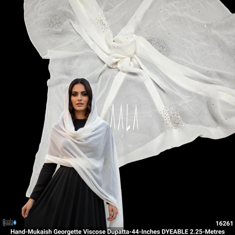 Hand-Mukaish Georgette Viscose Dupatta-44-Inches DYEABLE 2.25-Metres