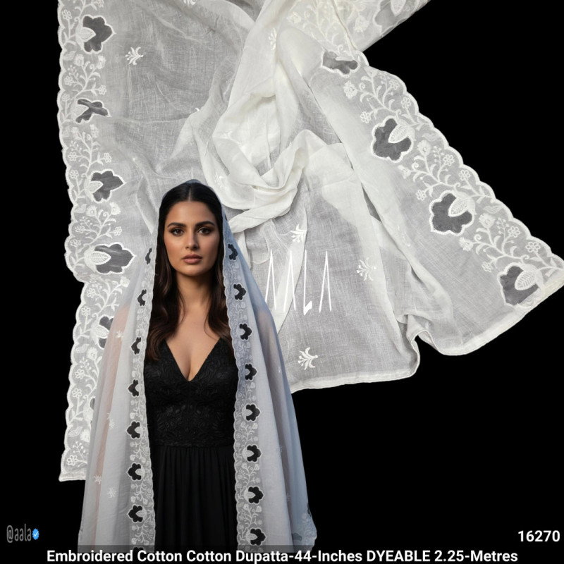Embroidered Cotton Cotton Dupatta-44-Inches DYEABLE 2.25-Metres