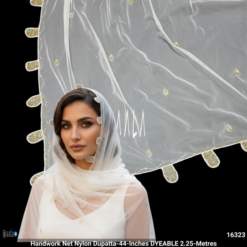 Handwork Net Nylon Dupatta-44-Inches DYEABLE 2.25-Metres