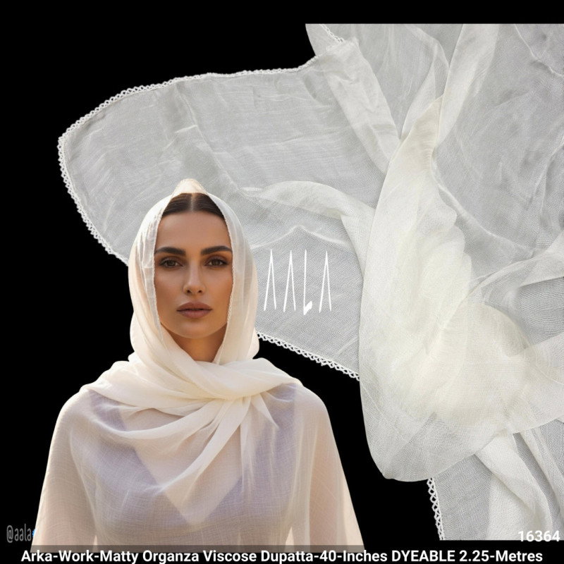 Arka-Work-Matty Organza Viscose Dupatta-40-Inches DYEABLE 2.25-Metres