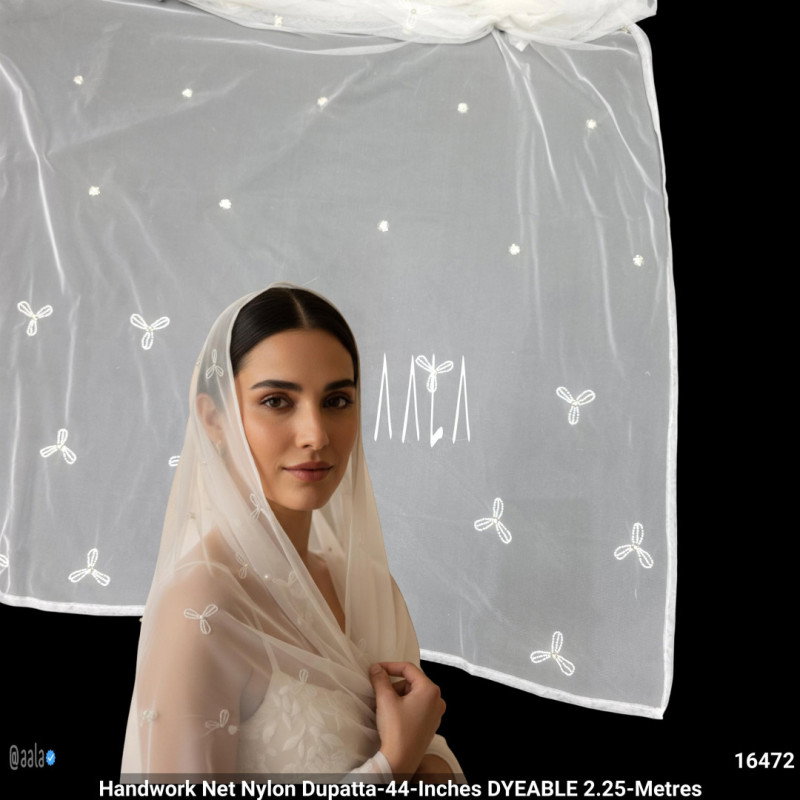 Handwork Net Nylon Dupatta-44-Inches DYEABLE 2.25-Metres