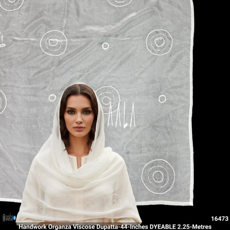 Handwork Organza Viscose Dupatta-44-Inches DYEABLE 2.25-Metres