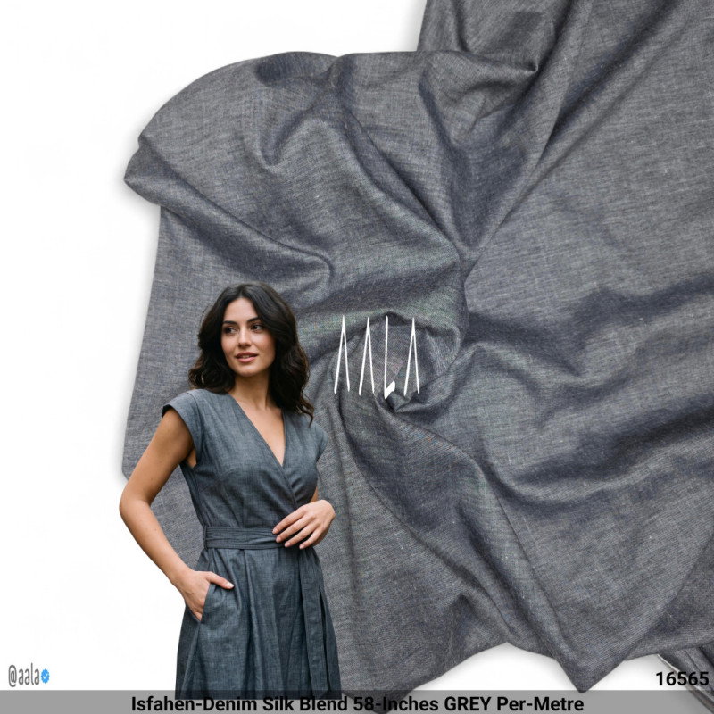 Isfahen-Denim Silk Blend 58-Inches GREY Per-Metre