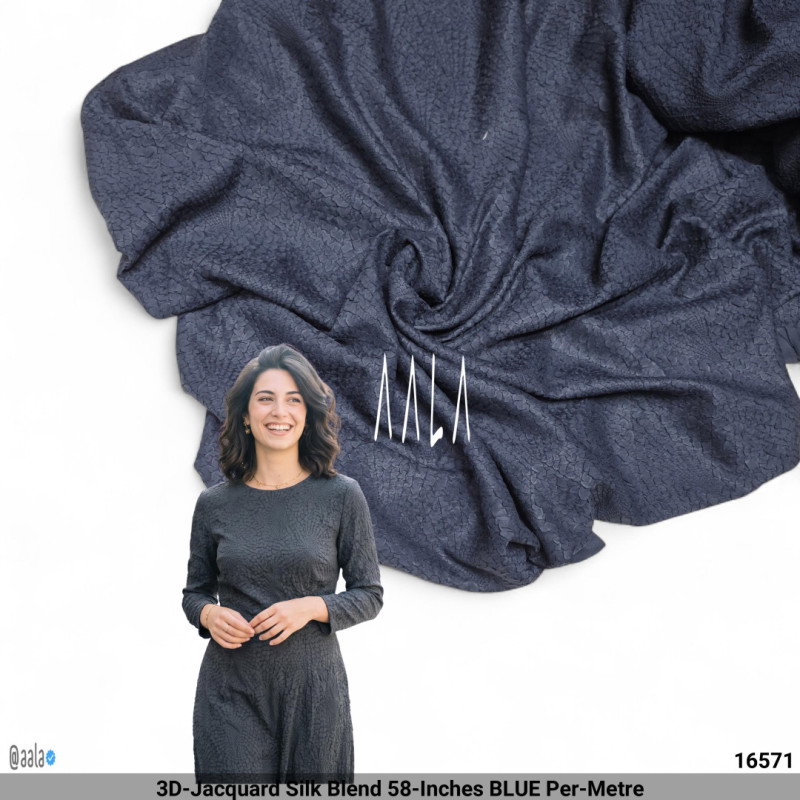 3D-Jacquard Silk Blend 58-Inches BLUE Per-Metre