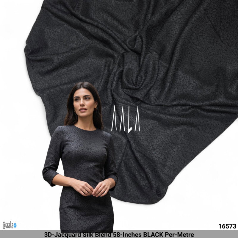 3D-Jacquard Silk Blend 58-Inches BLACK Per-Metre