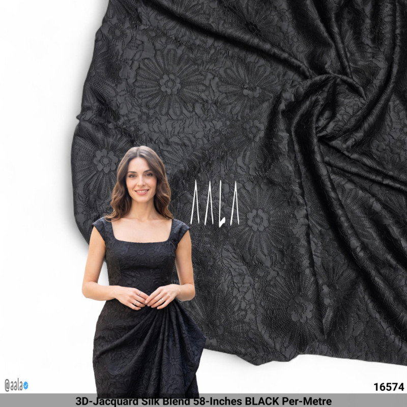 3D-Jacquard Silk Blend 58-Inches BLACK Per-Metre