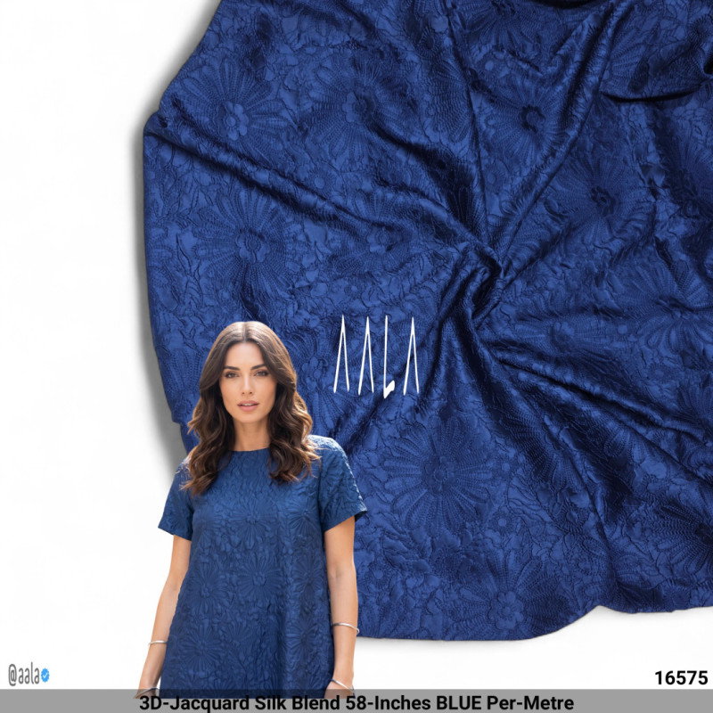 3D-Jacquard Silk Blend 58-Inches BLUE Per-Metre