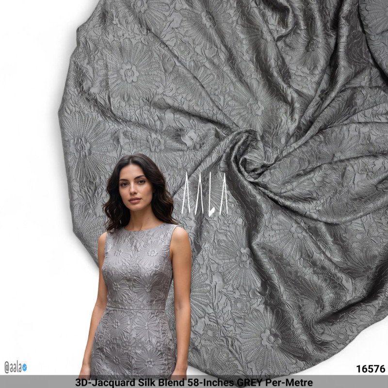 3D-Jacquard Silk Blend 58-Inches GREY Per-Metre