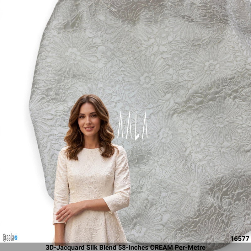 3D-Jacquard Silk Blend 58-Inches CREAM Per-Metre