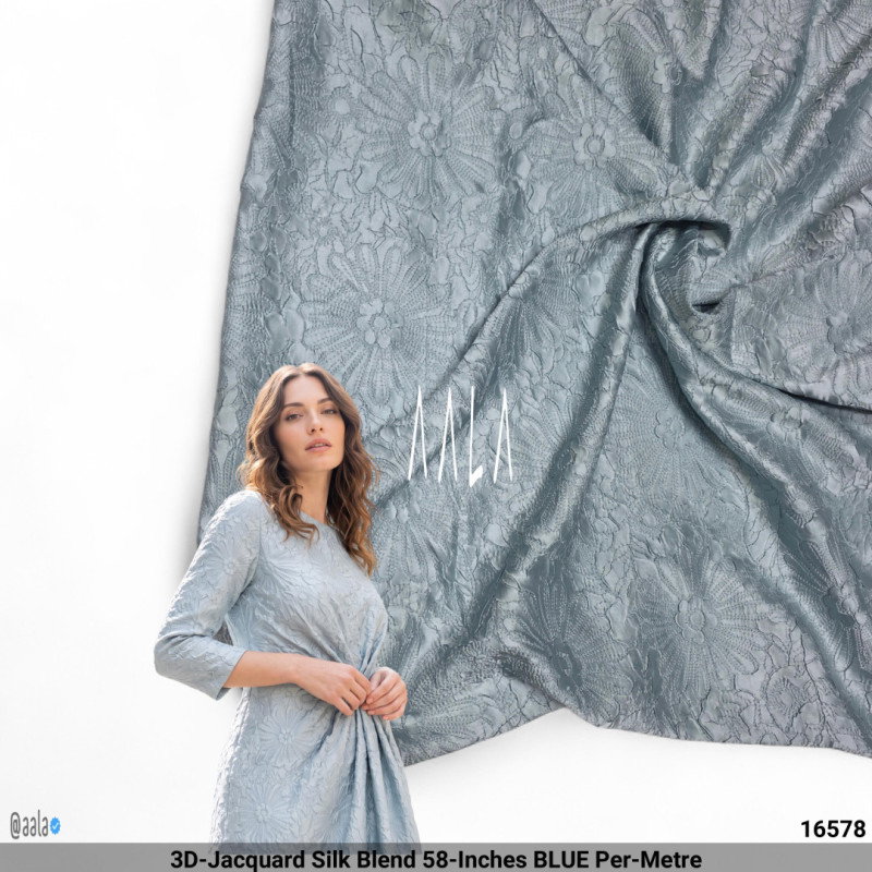 3D-Jacquard Silk Blend 58-Inches BLUE Per-Metre