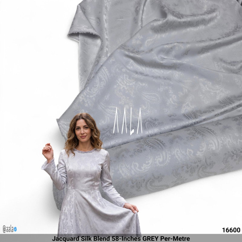 Jacquard Silk Blend 58-Inches GREY Per-Metre