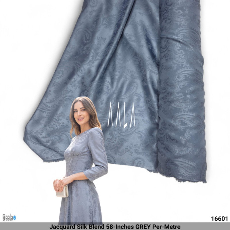 Jacquard Silk Blend 58-Inches GREY Per-Metre