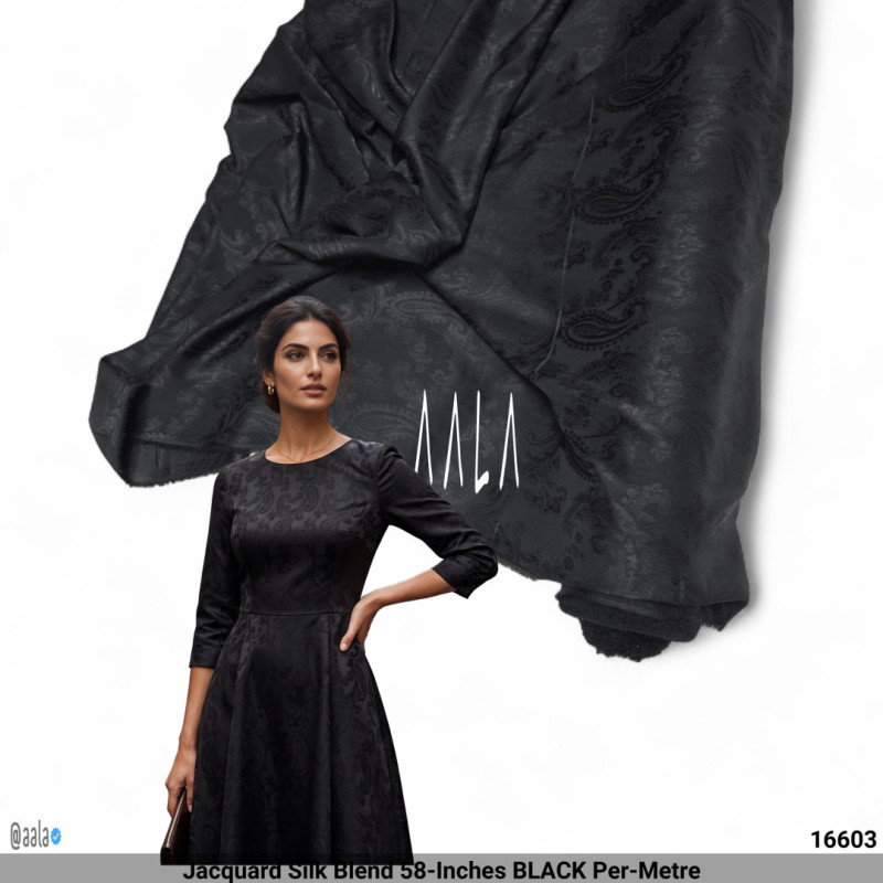 Jacquard Silk Blend 58-Inches BLACK Per-Metre