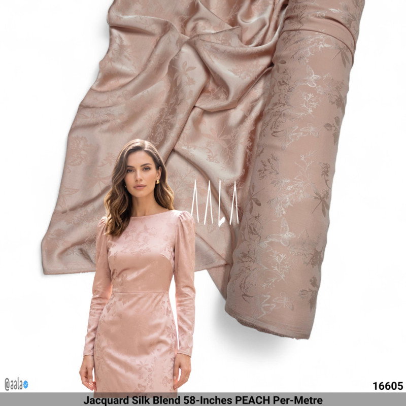 Jacquard Silk Blend 58-Inches PEACH Per-Metre