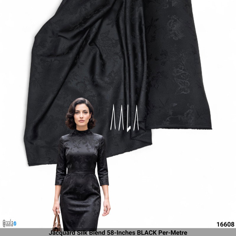 Jacquard Silk Blend 58-Inches BLACK Per-Metre