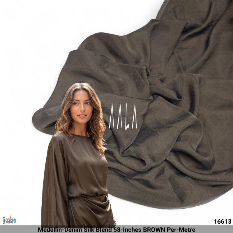 Medellin-Denim Silk Blend 58-Inches BROWN Per-Metre