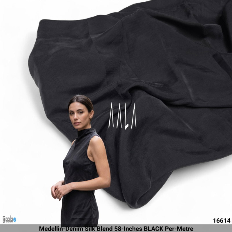 Medellin-Denim Silk Blend 58-Inches BLACK Per-Metre