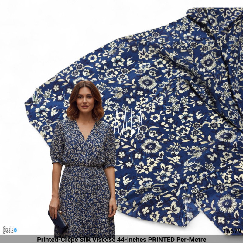 Printed-Crepe Silk Viscose 44-Inches PRINTED Per-Metre