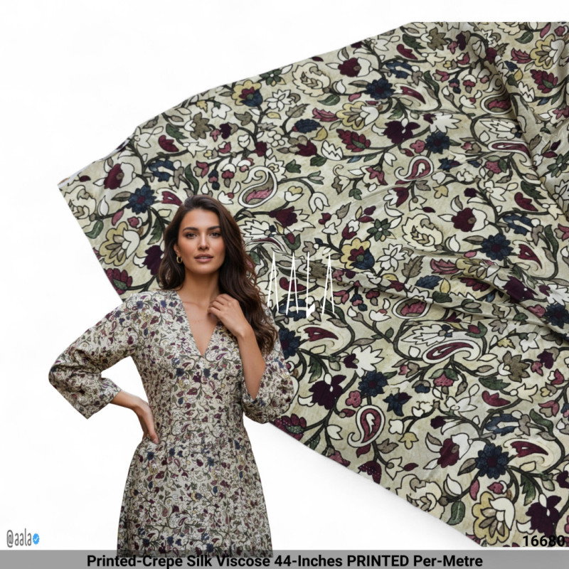 Printed-Crepe Silk Viscose 44-Inches PRINTED Per-Metre