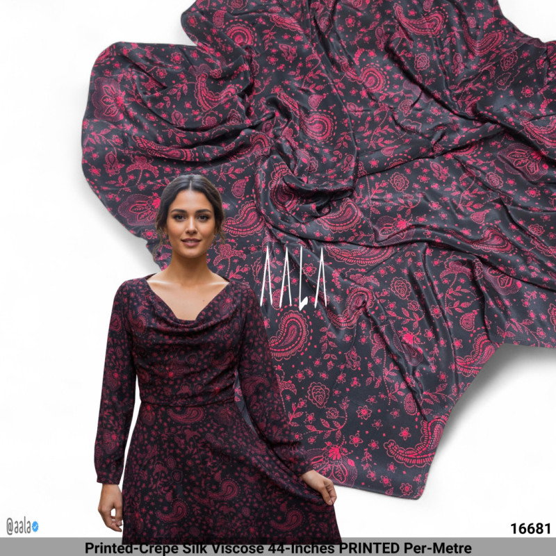 Printed-Crepe Silk Viscose 44-Inches PRINTED Per-Metre