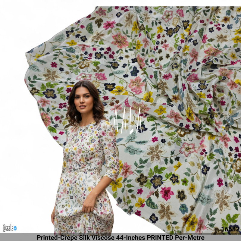 Printed-Crepe Silk Viscose 44-Inches PRINTED Per-Metre