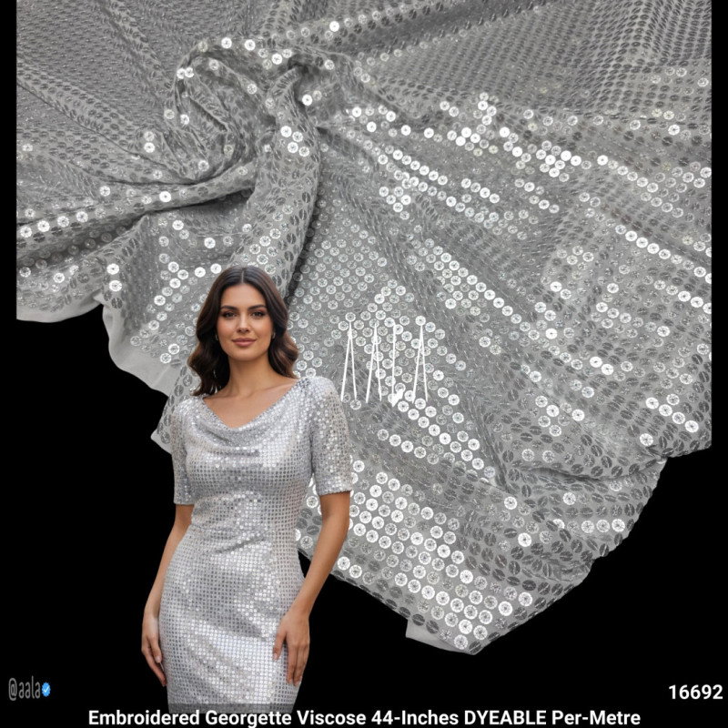 Embroidered Georgette Viscose 44-Inches DYEABLE Per-Metre
