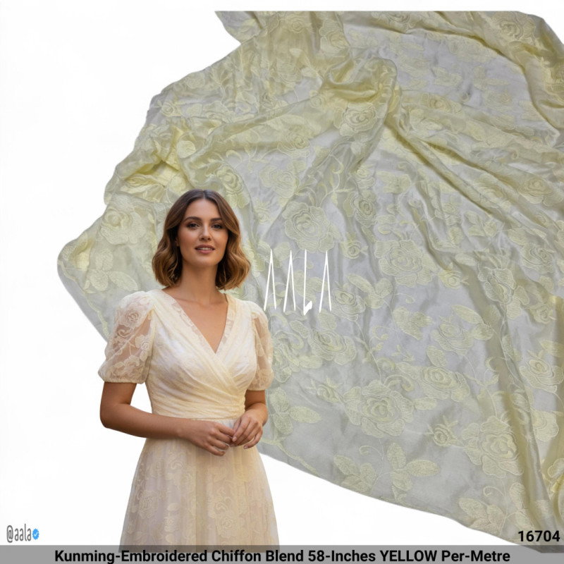 Kunming-Embroidered Chiffon Blend 58-Inches YELLOW Per-Metre