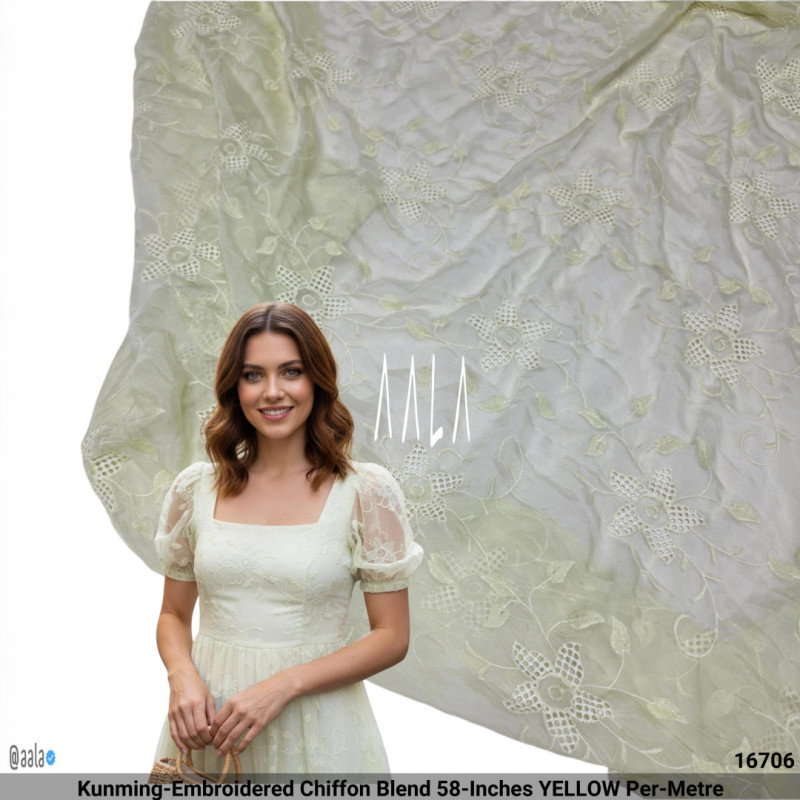 Kunming-Embroidered Chiffon Blend 58-Inches YELLOW Per-Metre