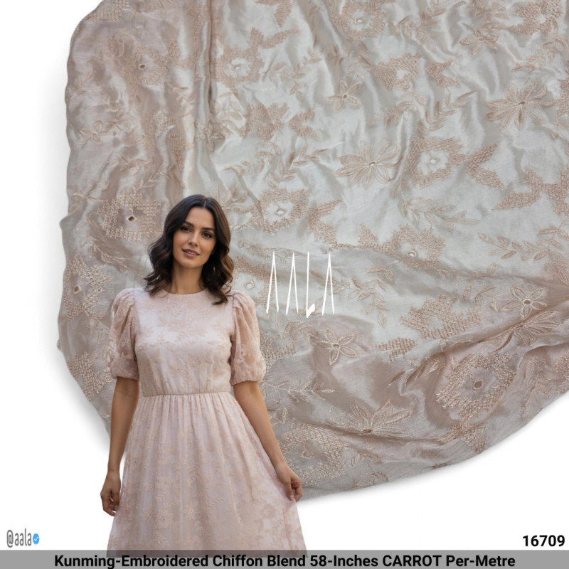 Kunming-Embroidered Chiffon Blend 58-Inches CARROT Per-Metre