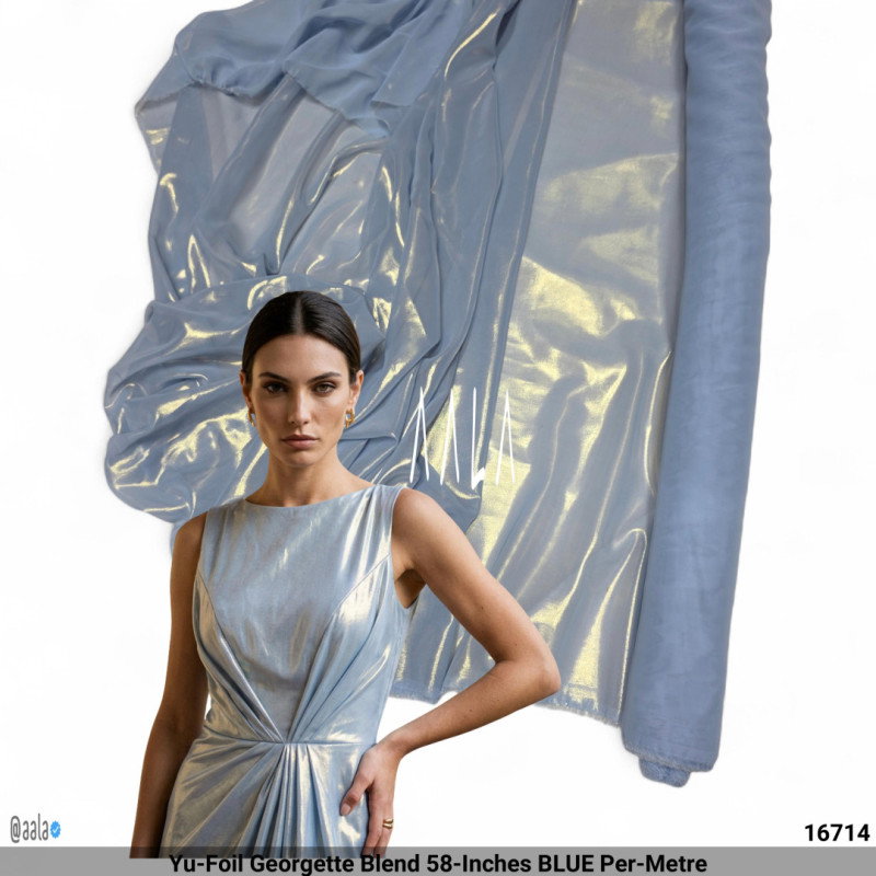 Yu-Foil Georgette Blend 58-Inches BLUE Per-Metre