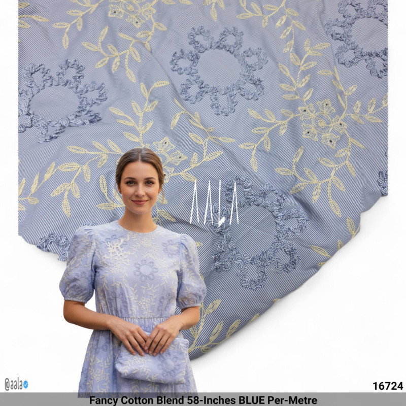 Fancy Cotton Blend 58-Inches BLUE Per-Metre