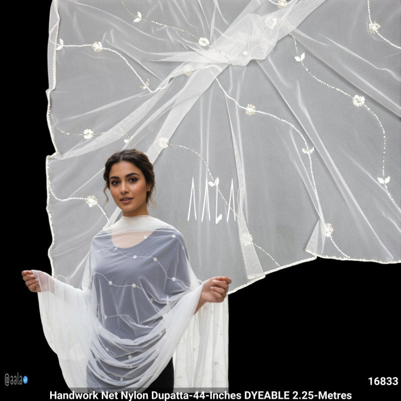 Handwork Net Nylon Dupatta-44-Inches DYEABLE 2.25-Metres